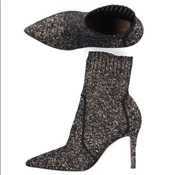 New Gianvito Rossi Fiona Glitter Leather Bouclé-Knit Sock Booties 6 US/36 IT NIB - Picture 5 of 16